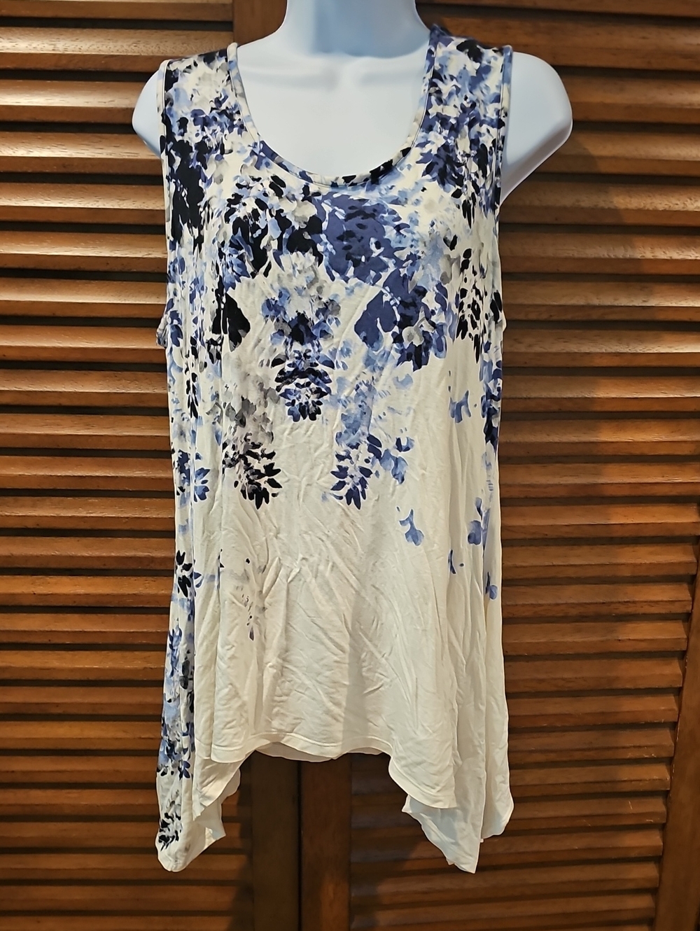 Rose & Olive Ivory Tank with Blue Floral Print